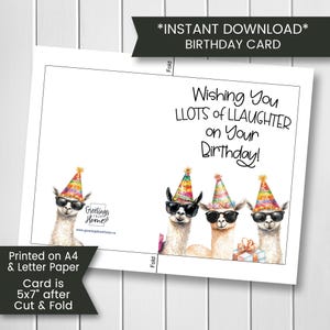 Llama Birthday Card for Friend, Printable Alpaca Birthday Card, Funny Birthday Card for Kids Birthday, For Girl Boy, Printable Download