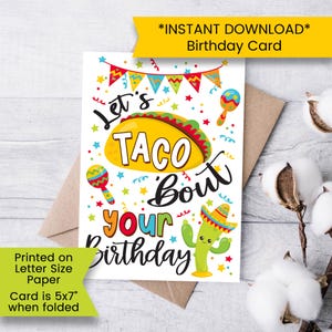 Carte d'anniversaire Fiesta imprimable, imprimable carte d'anniversaire tacos, carte Fiesta, Taco Bout, Fiesta, anniversaire tacos, imprimable, numérique, téléchargement
