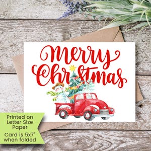 Printable Christmas Card, Merry Christmas Card, Red Truck Christmas Card, Vintage Red Truck, Merry Christmas, Printable, Digital, Download