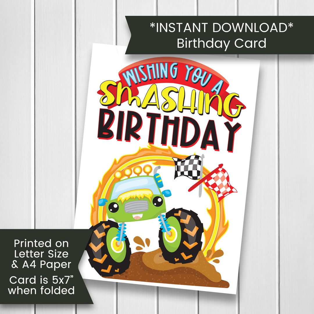 Monster Truck Card, Printable Monster Truck Birthday Card, Monster ...