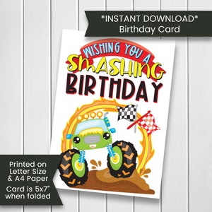 Carte Monster Truck, carte d'anniversaire imprimable Monster Truck, carte d'anniversaire Monster Truck, pour fils, imprimable, numérique, téléchargement