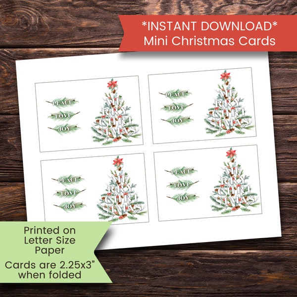 Printable Mini Christmas Cards, Mini Christmas Card, Greenery, Merry Christmas, New Year, Printable, Digital, Download