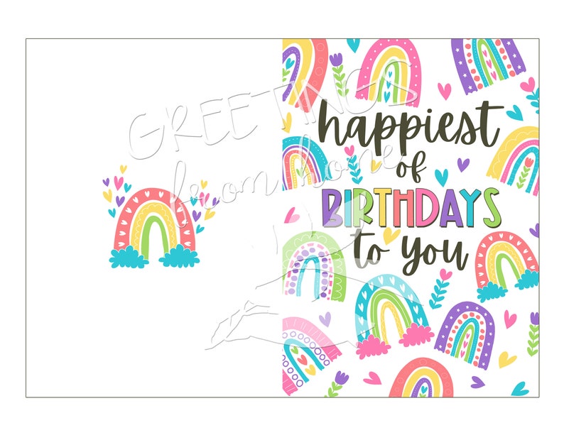 Rainbow Card Printable Rainbow Birthday Card Boho Rainbow - Etsy