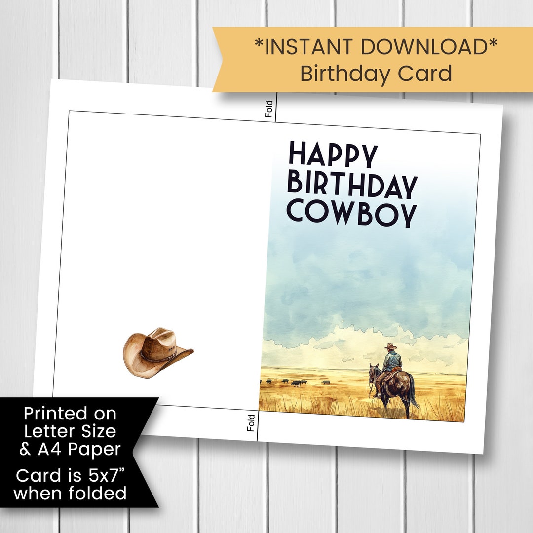 Cowboy Birthday Card, Printable Cowboy Birthday Card for Dad, Horse Birthday Card, Happy ...