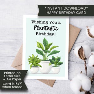 Tarjeta de cumpleaños para amantes de las plantas para mamá, tarjeta de cumpleaños imprimible para entusiastas de la jardinería para él, tarjeta de cumpleaños con juego de palabras para ella, planta de interior, digital