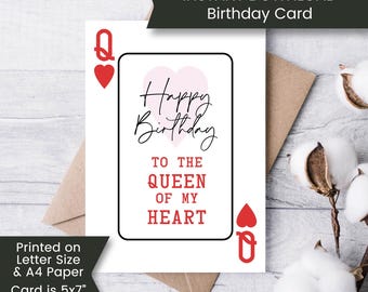 Biglietto di auguri di compleanno stampabile per moglie, biglietto di auguri di compleanno per fidanzata, regina di cuori, biglietto per amante, biglietto di auguri per regina, download immediato, digitale