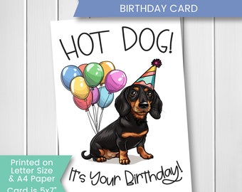 Printable Birthday Card Weiner Dog, Dachshund Birthday Card, Hot Dog ...