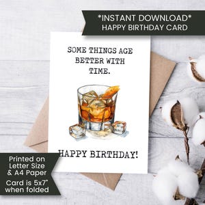 Whisky Geburtstagskarte für Vater und Opa, lustige Geburtstagskarte für Mann, immer älter Karte, sofort Download, digital