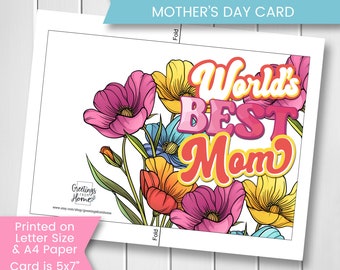 Printable Mother's Day Card, Colorful Flowers World's Best Mom Mother's Day Card for Mother's Day, Wildflower Mom Card, Digital Download