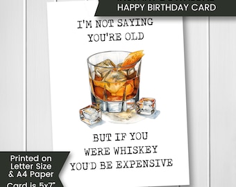 Funny Birthday Card for Dad Grandpa, Printable Whiskey Birthday Card for Husband, Getting Old Greeting Card for Papa, Digital Download