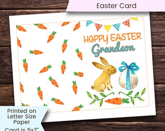 Printable Happy Easter Card, Happy Easter Grandson Card, Easter Greeting Card, Easter Card for Grandson, Printable, Digital, Download