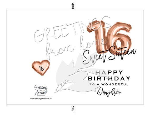 Biglietto di auguri stampabile per i 16 anni di una figlia, biglietto di auguri per i 16 anni di una figlia, biglietto di auguri per il sedicesimo compleanno, palloncino in foil, download