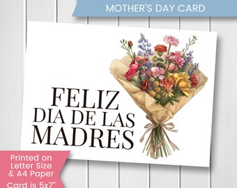 Feliz Dia De Las Madres Card, Spanish Mother's Day Card, Dia De La Madre, Mother's Day Card En Espanol, Printable, Digital Download