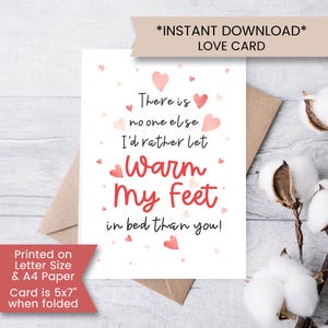 Carte de Saint-Valentin drôle pour mari, carte d'amour imprimable pour petit ami, carte d'anniversaire pour lui, réchauffer mes pieds, téléchargement immédiat, numérique