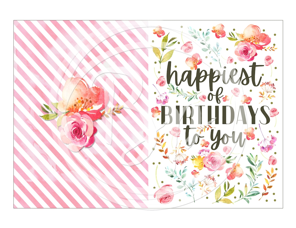Printable Birthday Card Floral Happy Birthday Card Flowers Etsy