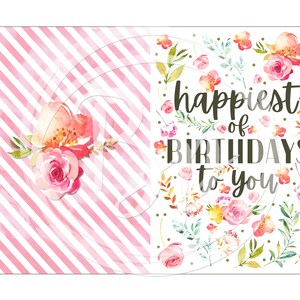 Printable Birthday Card, Floral Happy Birthday Card, Flowers, Watercolor, Greeting Card, Girl, for Friend, Printable, Digital, Cottagecore image 3