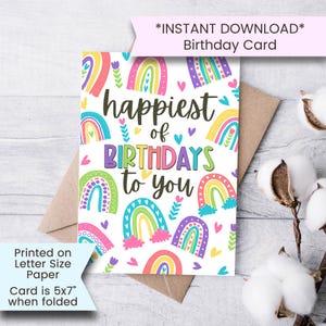 Carte arc-en-ciel, carte d'anniversaire arc-en-ciel imprimable, carte d'anniversaire arc-en-ciel bohème, carte d'anniversaire rapide pour fille, téléchargement immédiat, numérique, téléchargement