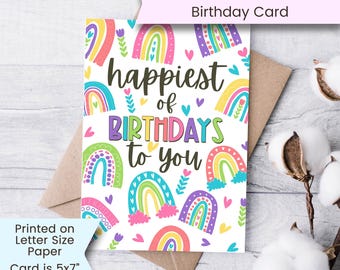 Rainbow Card, Printable Rainbow Birthday Card, Boho Rainbow Birthday Card, Quick Birthday Card for Girl, Instant Download, Digital, Download