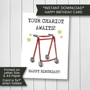 Cartão de aniversário engraçado para o pai avô, cartão de aniversário para impressão Chariot Awaits para o marido, cartão de felicitações para envelhecer para ele, download digital