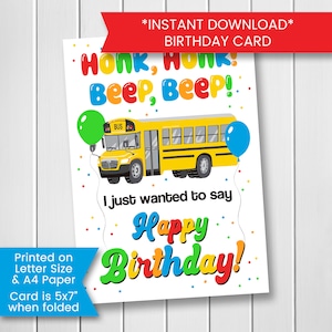 Schulbus Geburtstagskarte für Kleinkinder, druckbare Schulbus Geburtstagskarte für Jungen, für Kinder Geburtstag, für Kind, printable Download