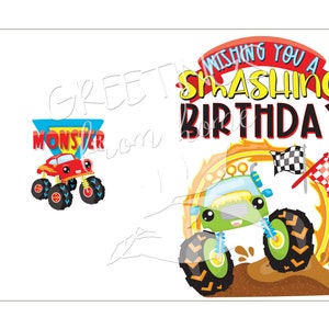 Monster Truck Card, Printable Monster Truck Birthday Card, Monster ...