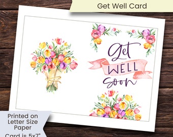 Printable Get Well Card, Floral Get Well Card, Get Well Card, Get Well Soon Card, Get Well Soon, Watercolor, Printable, Digital, Cottagecore