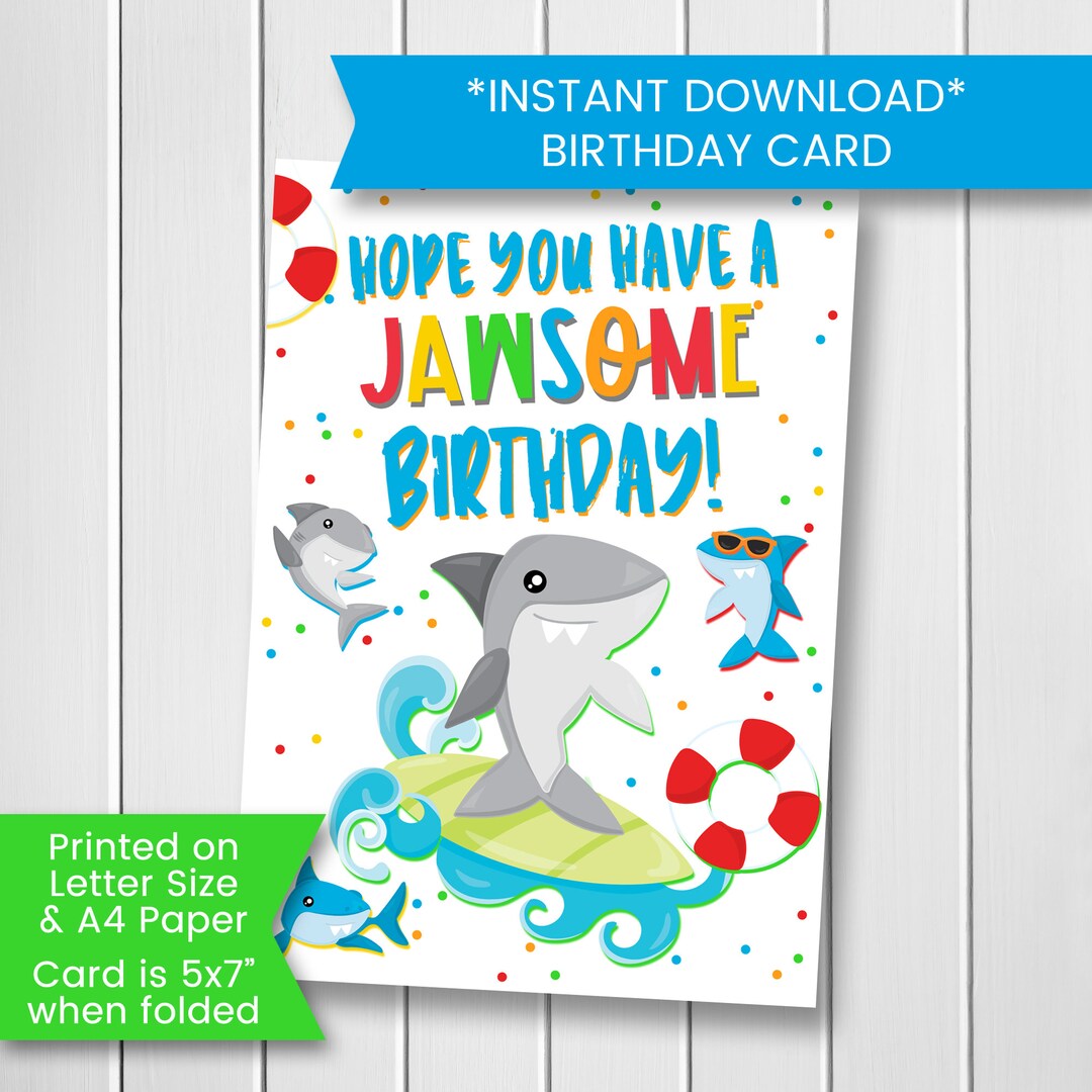 Printable Shark Birthday Card for Boy, Funny Shark Birthday Card ...