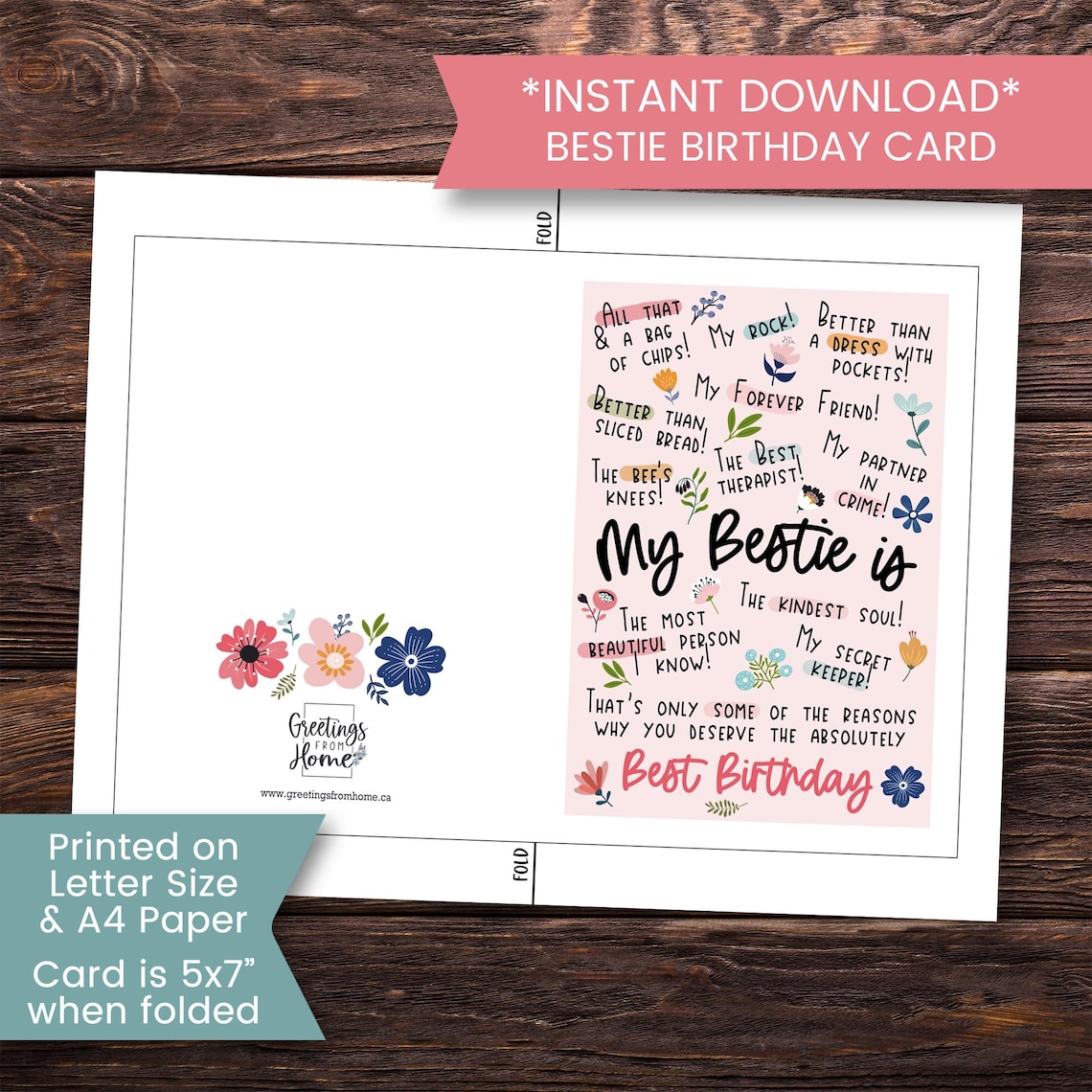 Printable Bestie Birthday Card, Birthday Card for Best Friend, Birthday ...