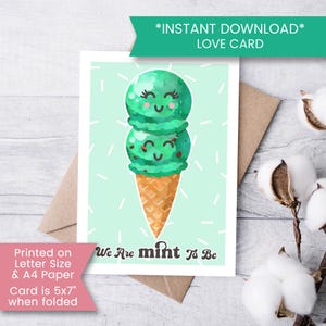 Jolie carte d'anniversaire à imprimer pour femme, carte de Saint-Valentin crème glacée pour mari, carte d'amour, anniversaire de rencontre, crème glacée à la menthe, numérique