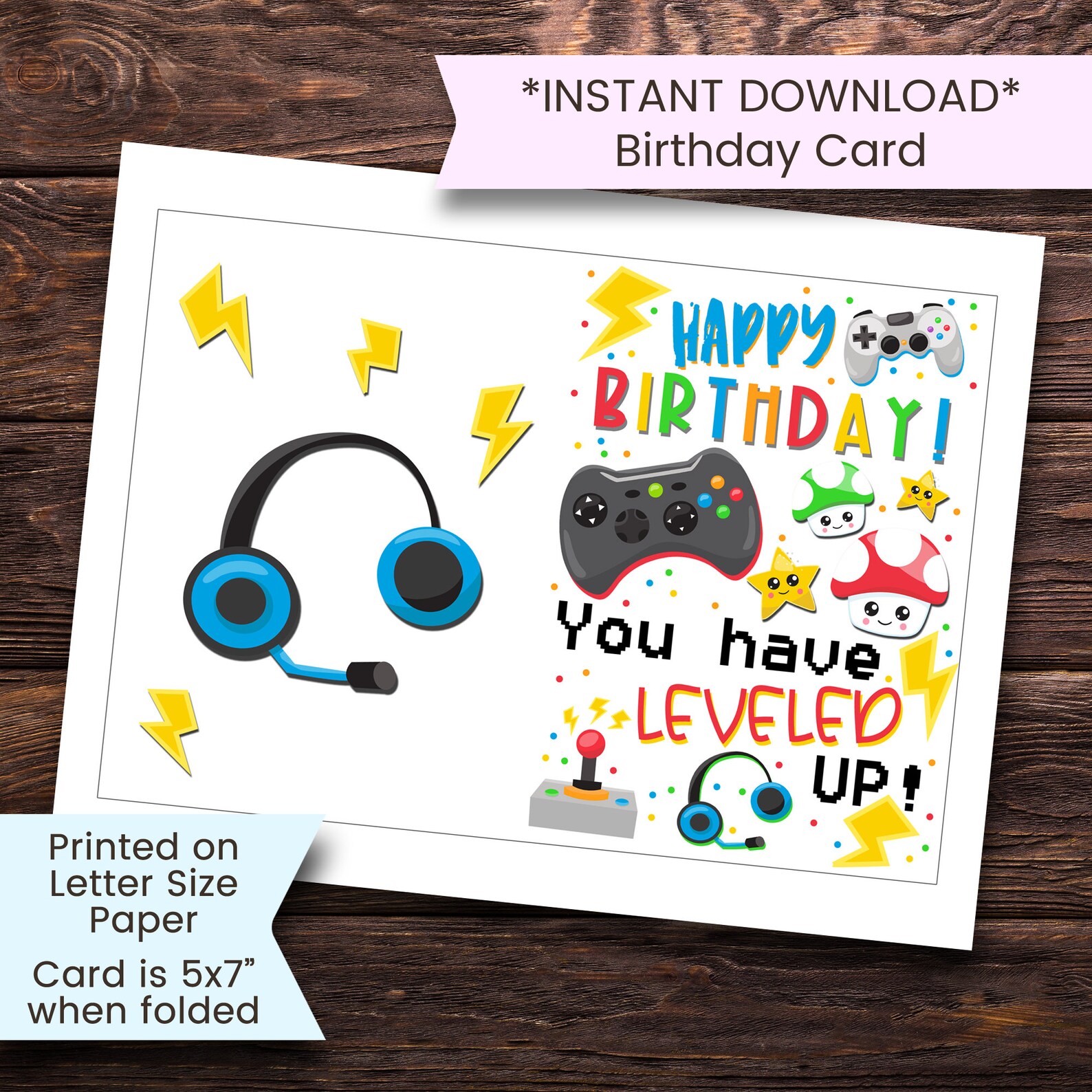 Video Game Birthday Card Printable Printable Gamer Birthday - Etsy