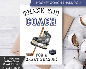 Printable Hockey Coach Thank You Card, Thank You for Hockey Coach, Assistant Coach, Hockey Coach Appreciation, End of Season, Digital
