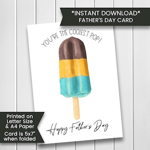 Druckbare lustige Vatertagskarte, coole Vatertagskarte für Papa, glücklicher Vatertag, coolster Pop, Eis am Stiel, Digital, Sofort Download