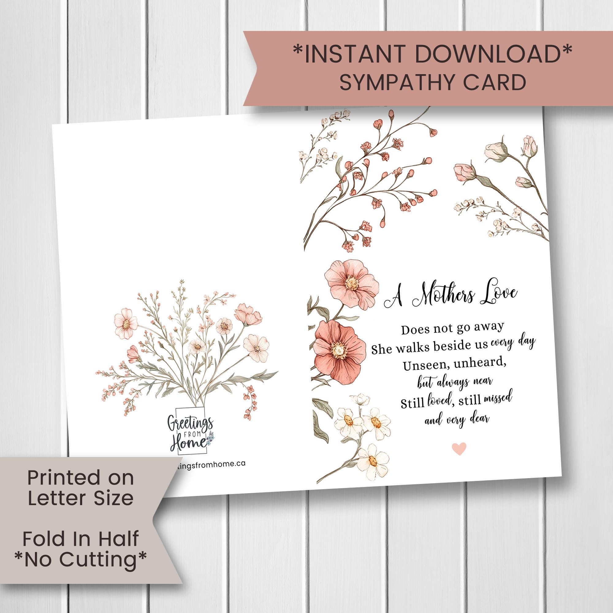 Printable Sympathy Card for Loss of Mother, Wildflower Thinking of You ...