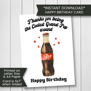 Carte d'anniversaire pop drôle pour grand-père, carte d'anniversaire grand-père imprimable de petit-enfant, carte grand-père la plus cool, carte pop, téléchargement imprimable