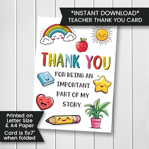 Biglietto di ringraziamento per insegnante stampabile, biglietto di fine anno per insegnante, biglietto di ringraziamento per insegnante, asilo nido, scuola materna, asilo nido, regalo di apprezzamento, digitale