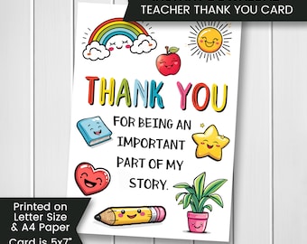 Tarjeta de agradecimiento para maestros imprimible, tarjeta de fin de año para maestros, tarjeta de agradecimiento para maestros, guardería, preescolar, guardería, regalo de agradecimiento, digital