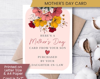 Mothers Day Card Printable, Wildflower Mother's Day Card from Son, Funny Mothers Day Greeting Card, Instant Download, Digital Card, Download