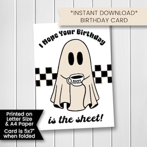 Carte d'anniversaire fantôme imprimable pour fils, carte d'anniversaire drôle pour ami, pour fille, anniversaire Halloween, anniversaire octobre, téléchargement numérique