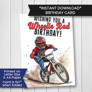 Tarjeta de cumpleaños de BMX imprimible para niño, tarjeta de cumpleaños de bicicleta BMX para niño, para hijo, para amigo, tarjeta de carreras, motocross, descarga digital