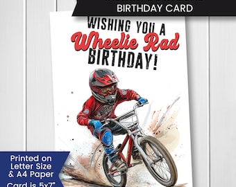 Carte d'anniversaire BMX imprimable pour garçon, carte d'anniversaire de vélo BMX pour enfant, pour fils, pour ami, carte de course, motocross, téléchargement numérique