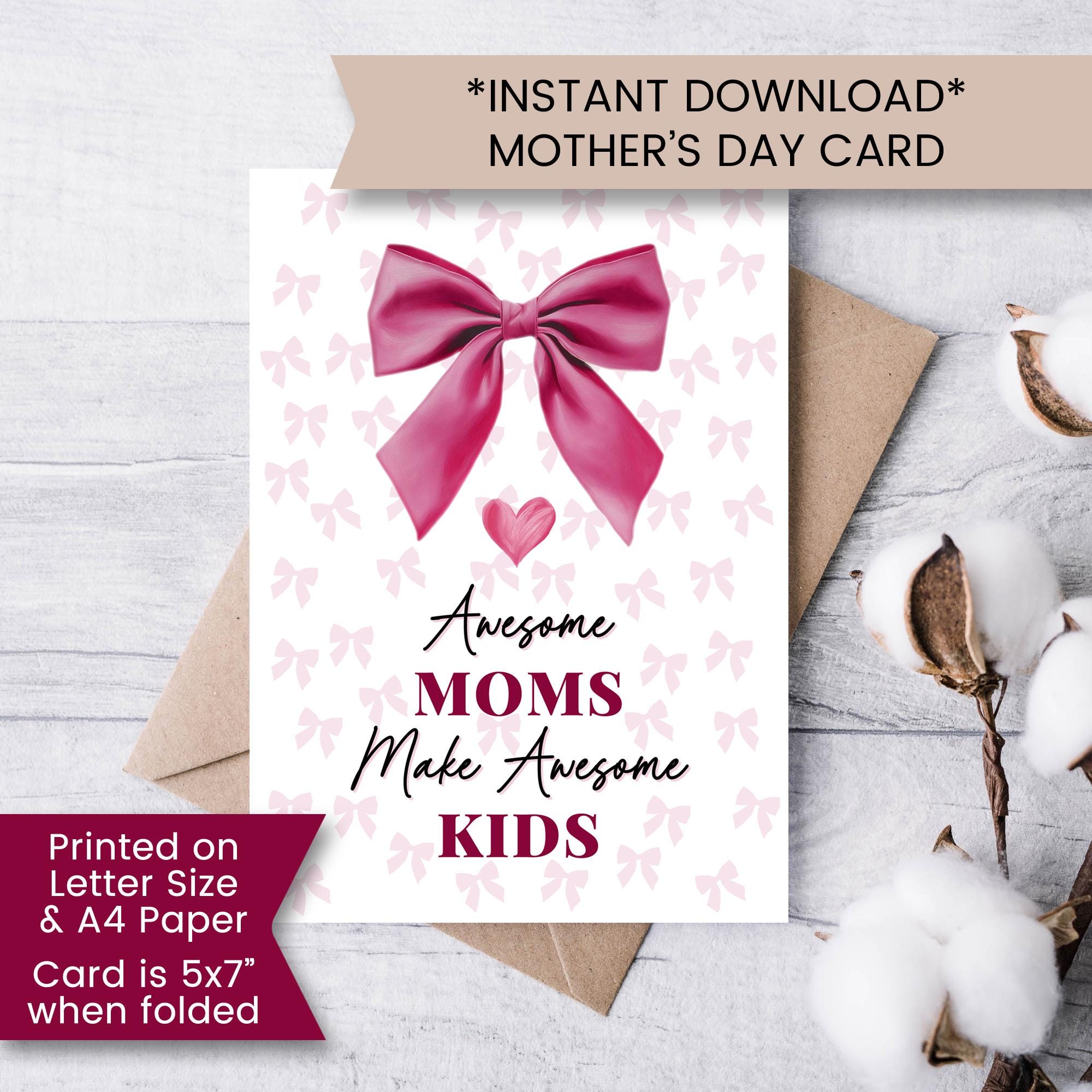 Printable Funny Mothers Day Card for Mom, Bow Mother's Day Card From ...
