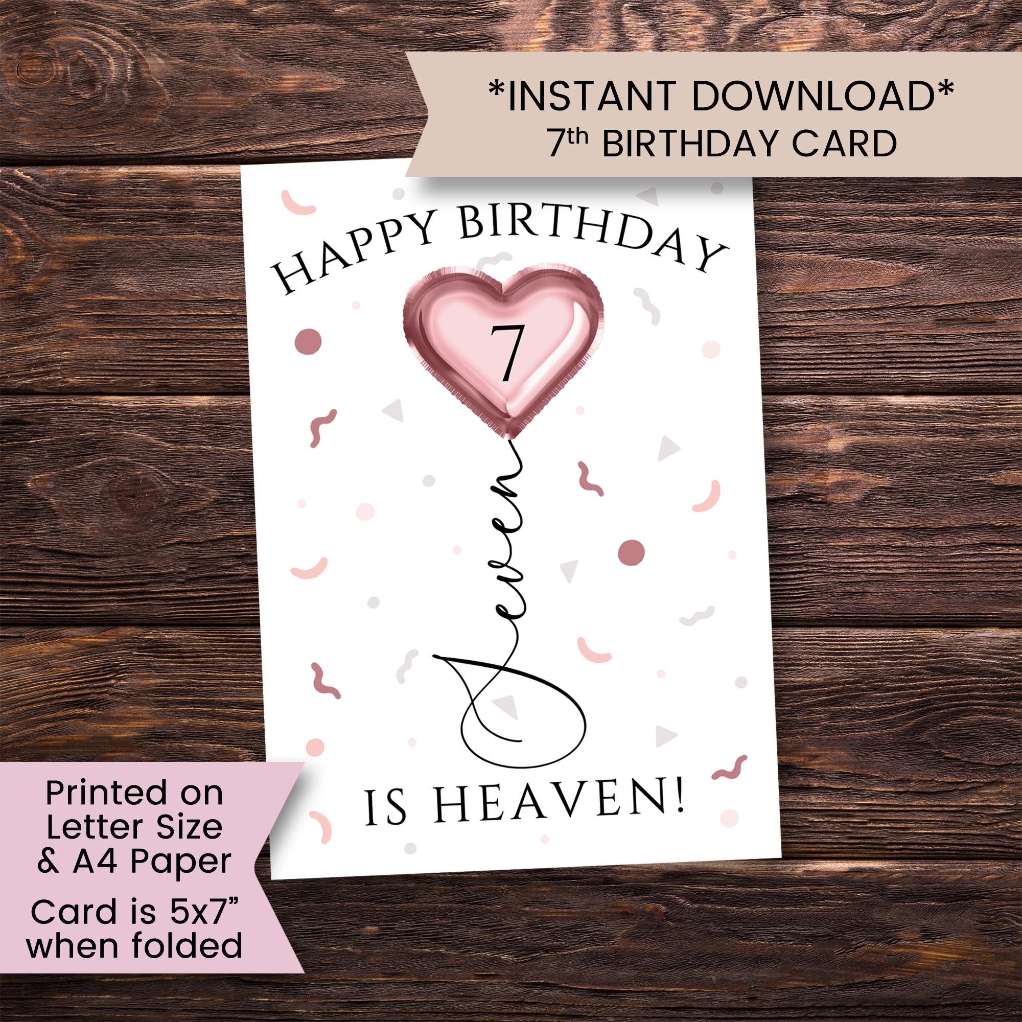 Printable 7th Birthday Card for Daughter, Heart 7 Birthday Card for ...