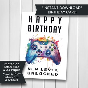 Druckbare Videospiel Geburtstagskarte für Teenager, Gamer Geburtstagskarte für Sohn, Geburtstagskarte für ihn, Gaming Karte für Papa, digitaler Download