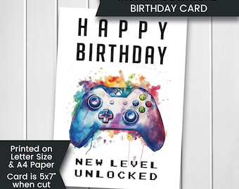 Carte d'anniversaire de jeu vidéo imprimable pour adolescent, carte d'anniversaire de joueur pour fils, carte d'anniversaire pour lui, carte de jeu pour papa, téléchargement numérique