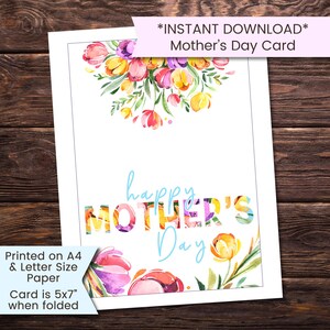 Floral Mother's Day Card Printable, Watercolor Mothers Day Greeting ...