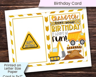 Construction Birthday Card Printable, Printable Birthday Card for Grandson, Digger, Construction, Grandson, Printable, Digital, Download