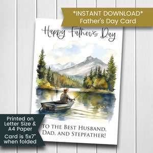 Carte de fête des pères imprimable, carte de fête des pères pêche pour papa, carte de fête des pères heureuse pour beau-père, meilleur beau-père, téléchargement immédiat