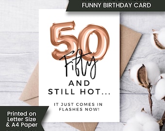 Printable Funny 50th Birthday Card for Mom, Fifty and Fabulous Birthday Card for Sister, Menopause Card, Digital Download