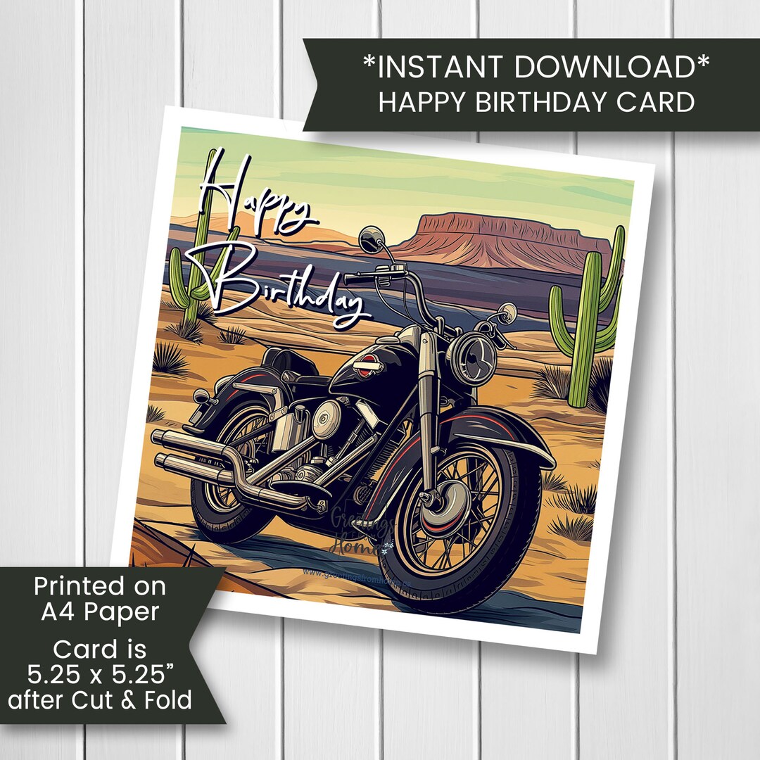 Printable Motorcycle Birthday Card for Him, Motorbike Birthday Card for ...