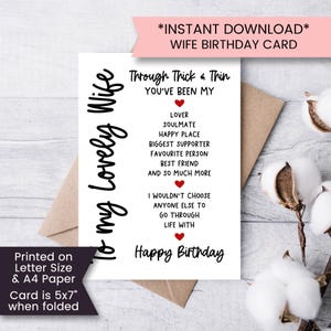 Printable Wife Birthday Card, Birthday Card for Wife, Birthday Card from Husband, for my Wife, for Soulmate, Instant Download, Digital